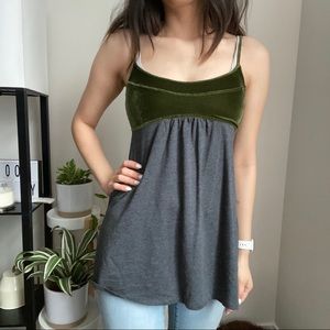 Free People Green Velvet and Grey Jersey Tank Top